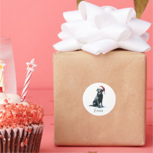 Weihnachtsschwarzer Labrador Hund in Weihnachtsman Runder Aufkleber