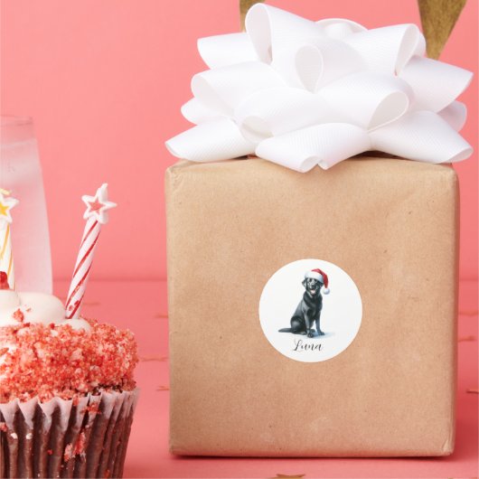 Weihnachtsschwarzer Labrador Hund in Weihnachtsman Runder Aufkleber (Party)