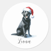 Weihnachtsschwarzer Labrador Hund in Weihnachtsman Runder Aufkleber (Vorderseite)