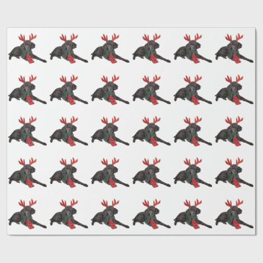 Weihnachtsschwarzer Zwergpudel-Hund gekleidet als Geschenkpapier (Flach)