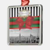 Weihnachtsschwarzes weißes Strp #2 NYC Skyline-Rei Silbernes Ornament (Links)