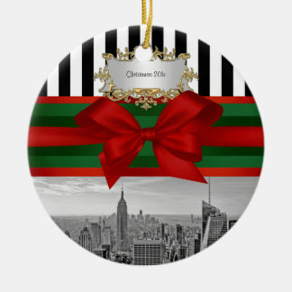 Weihnachtsschwarzes weißes Strp #2R NYC Skyline-Re Keramikornament