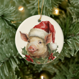 Weihnachtsschwein aus Holz fügt Text Aquarell hinz Keramik Ornament