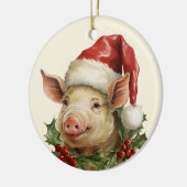 Weihnachtsschwein aus Holz fügt Text Aquarell hinz Keramik Ornament (Links)