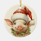 Weihnachtsschwein hinzufügen Text Wasserfarbe Keramik Ornament (Vorne)