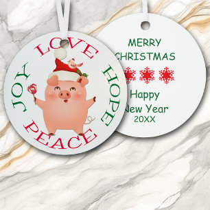Weihnachtsschwein Hoffnung Liebe Freude Frieden Ornament Aus Metall