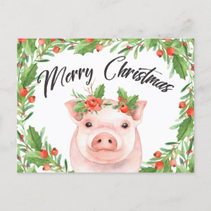 Weihnachtsschwein im Aquarell Postkarte