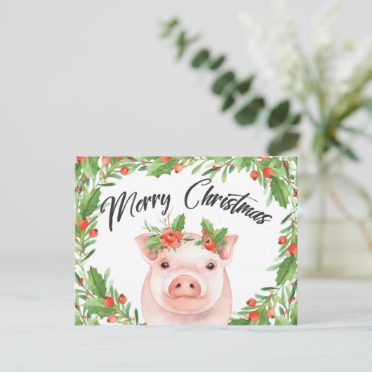 Weihnachtsschwein im Aquarell Postkarte (Stehend Vorderseite)