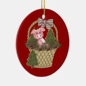 Weihnachtsschwein in einer Korb-Verzierung Keramikornament (Rechts)