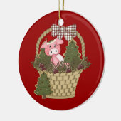 Weihnachtsschwein in einer Korb-Verzierung Keramikornament (Links)
