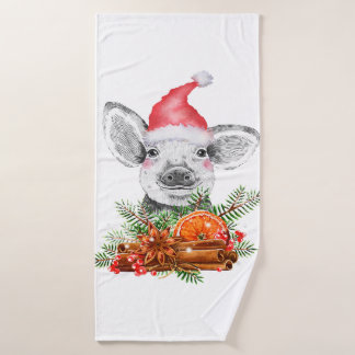 Weihnachtsschwein mit festlichem Weihnachtsmannmüt Badehandtuch