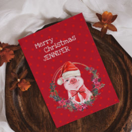 Weihnachtsschwein Niedliches Piglet Bow Wreath Pol Feiertagskarte