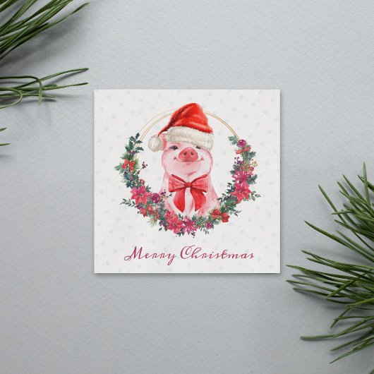 Weihnachtsschwein Niedliches Piglet Bow Wreath Pol Feiertagskarte