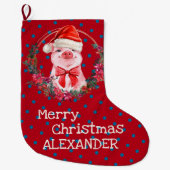 Weihnachtsschwein Niedliches Piglet Bow Wreath Pol Großer Weihnachtsstrumpf (Vorderseite)