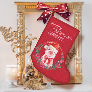 Weihnachtsschwein Niedliches Piglet Bow Wreath Pol Kleiner Weihnachtsstrumpf