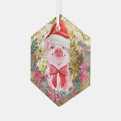 Weihnachtsschwein Niedliches Pigment Wreath First Ornament Aus Glas (Vorderseite Links)