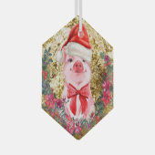 Weihnachtsschwein Niedliches Pigment Wreath First Ornament Aus Glas (Vorderseite Rechts)