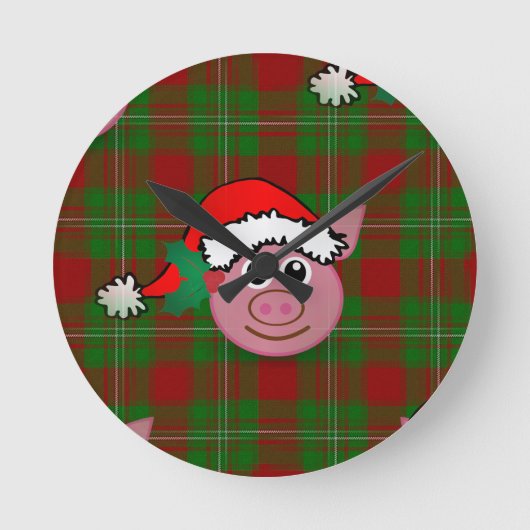 Weihnachtsschwein Runde Wanduhr (Vorderseite)