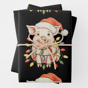 Weihnachtsschwein Xmas Lichter Santa Heu Weihnacht Geschenkpapier Set
