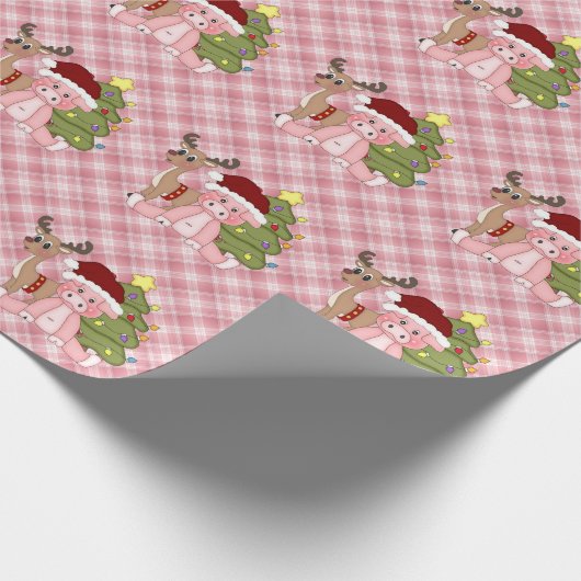 Weihnachtsschweine Cartoon Packpapier (Ecke)