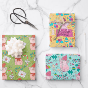 Weihnachtsschweine festlich geschenkpapier set