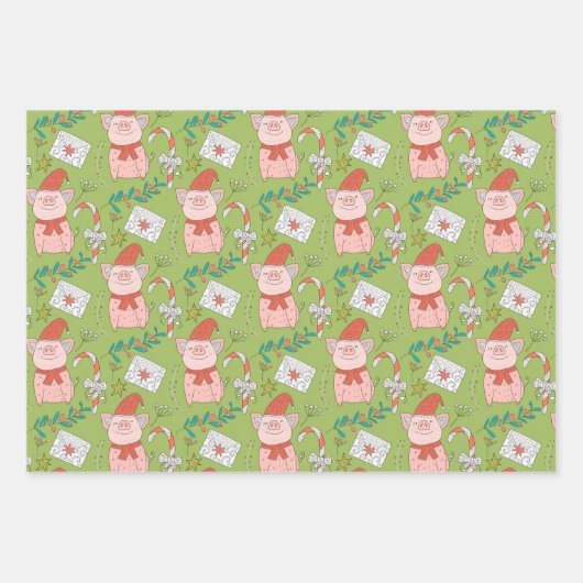 Weihnachtsschweine Geschenkpapier Set (Vorderseite)