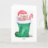 Weihnachtsschweine in einer Strumpf-Karte Feiertagskarte (Rückseite)