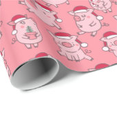 Weihnachtsschweine in Weihnachtsmannmützen Süße Ti Geschenkpapier (Rolleneckpunkt)