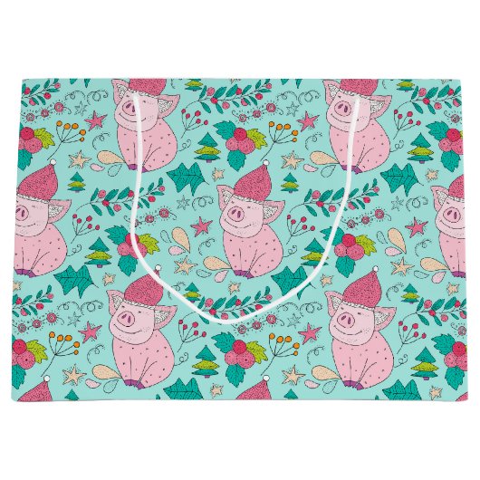 Weihnachtsschweine Mittlere Geschenktasche Große Geschenktüte (Vorderseite)