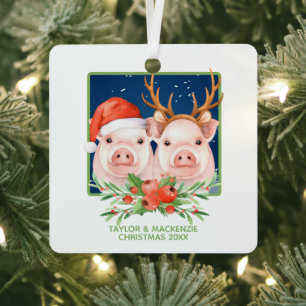 Weihnachtsschweine Niedlicher Weihnachtsmann und R Ornament Aus Metall