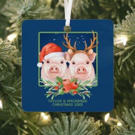 Weihnachtsschweine Niedlicher Weihnachtsmann und R Ornament Aus Metall