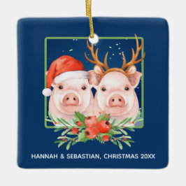 Weihnachtsschweine Santa Reindeer Couple Personali Keramikornament