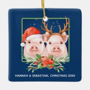 Weihnachtsschweine Santa Reindeer Couple Personali Keramikornament