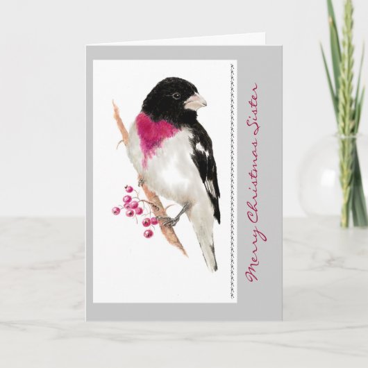 WeihnachtsSchwester Grosbeak Bird Card Feiertagskarte (Vorderseite)