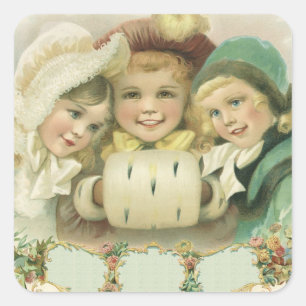 Weihnachtsschwestern im Vintage-Stil, viktorianisc Quadratischer Aufkleber