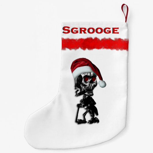 Weihnachtsscrooge Skelett in Weihnachtsmannmütze Kleiner Weihnachtsstrumpf (Rückseite)