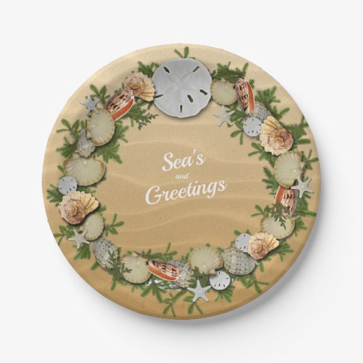Weihnachtssee & Grüße Starfish Sand Dollar Pappteller (Vorderseite)