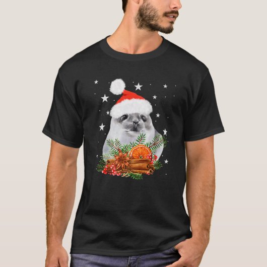 Weihnachtssee Löwe Festliche Harfe Siegel Weihnach T-Shirt (Vorderseite)