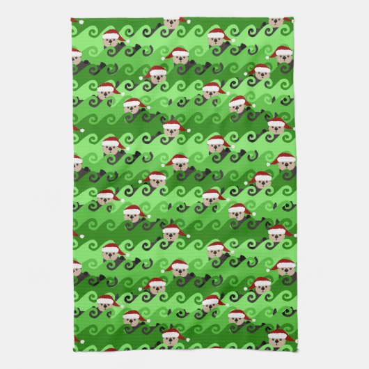 Weihnachtssee Otters Grüne Waves Geschirrtuch (Vertikal)