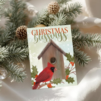 Weihnachtssegen Kardinal und Vogelhaus Karte