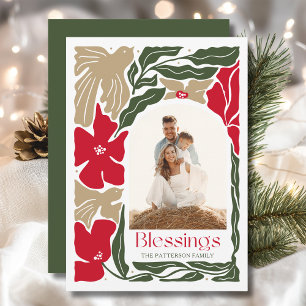 Weihnachtssegen Moderne Florale Familienfoto Feiertagskarte