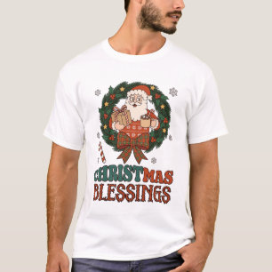 Weihnachtssegen Santa Claus Kranz Karomuster Bogen T-Shirt