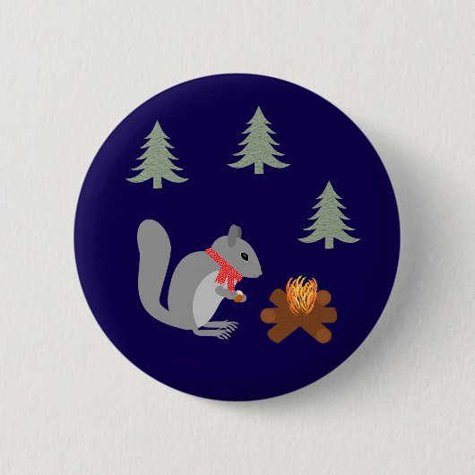 Weihnachtsseichhörnchen Roastnüsse auf Log Fire Button (Vorderseite)