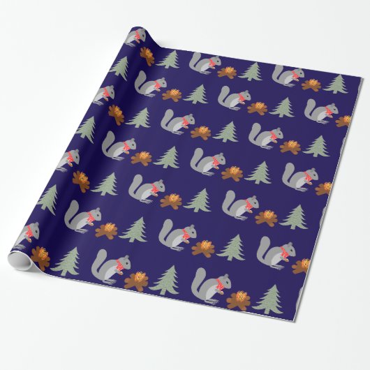 Weihnachtsseichhörnchen Roastnüsse auf Log Fire Geschenkpapier (Ungerollt)