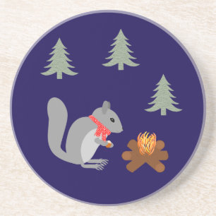 Weihnachtsseichhörnchen Roastnüsse auf Log Fire Getränkeuntersetzer