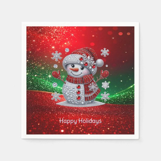 Weihnachtsserviette mit Strass-Schneemann Serviette (Vorderseite)