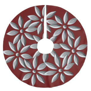 Weihnachtssilber-Blume Pattern Marron Polyester Weihnachtsbaumdecke
