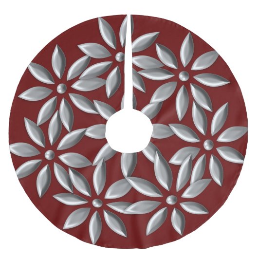 Weihnachtssilber-Blume Pattern Marron Polyester Weihnachtsbaumdecke (Vorderseite)