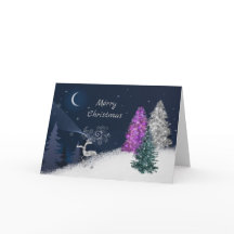 Weihnachtssilber Hirsch Pink Tree Wasserfarbe