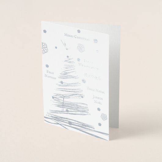 Weihnachtssilber Rustikaler Baum Handgezeichnet Folienkarte (Vorderseite)